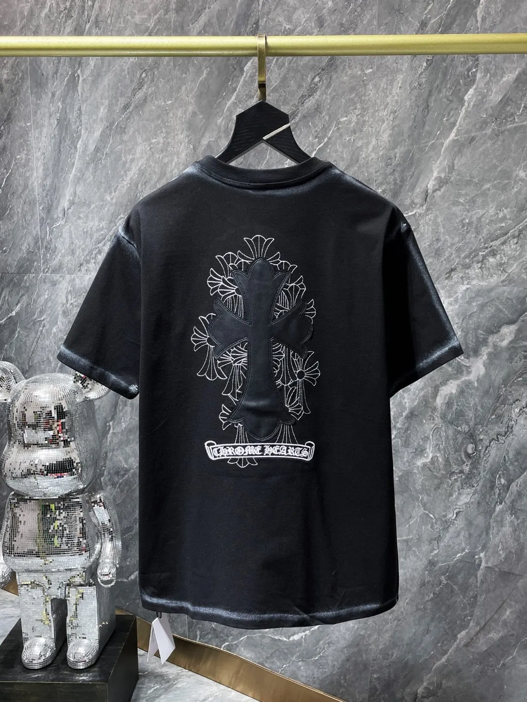 P170 New for summer Chrome Hearts 25ss High-weight, environmentally friendly and high-quality top-quality fabric 280g Cro cross leather spray-painted short sleeves High version embroidery ➕ leather version Counter synchronization Re-engraved version 1:1 Recommended colors: Gray Black Size: S, M, L, XL